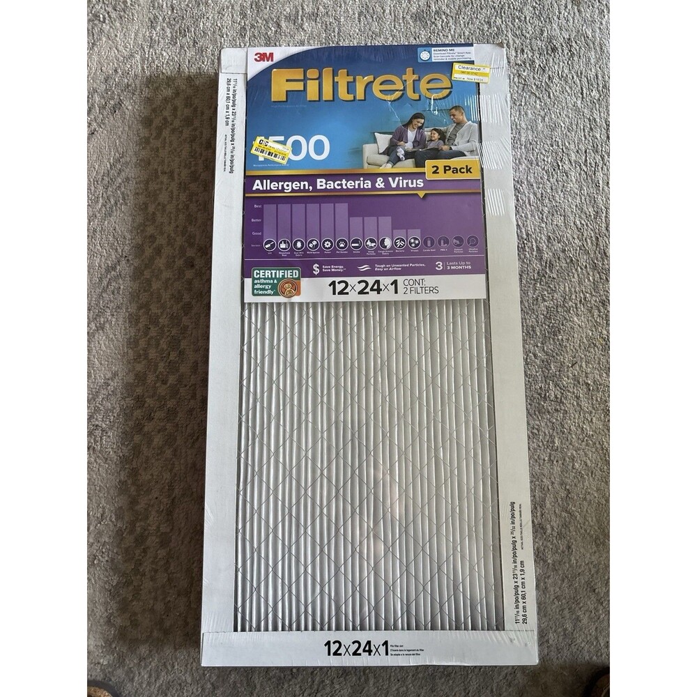 Filtrete 12''x24"'x1" 2pk Allergen Bacteria & Virus Air Filter 1500 air filter